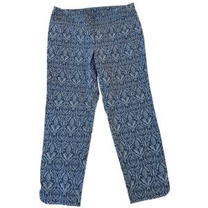 Soft Surroundings Blue Damask Print Pull-On Stretch Pants Comfort Waist - XL